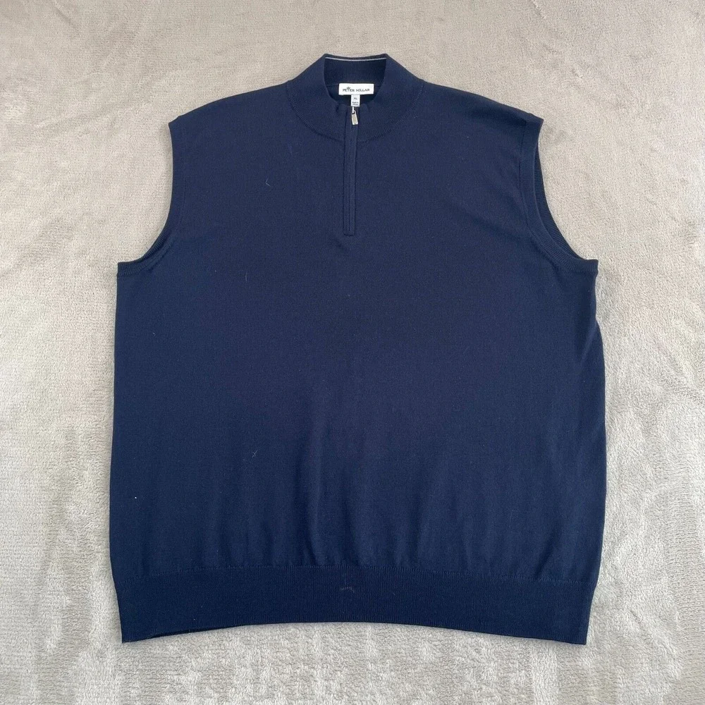 Peter Millar Crown Crafted Autumn Crest Quarter-Zip Vest Men XL Navy Merino Wool